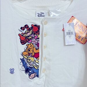 Disney White Henley with Colorful Pooh & Friends Embroidery. Size XL